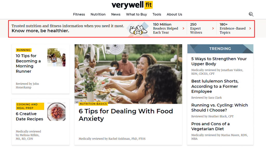 Verywell Fit homepage