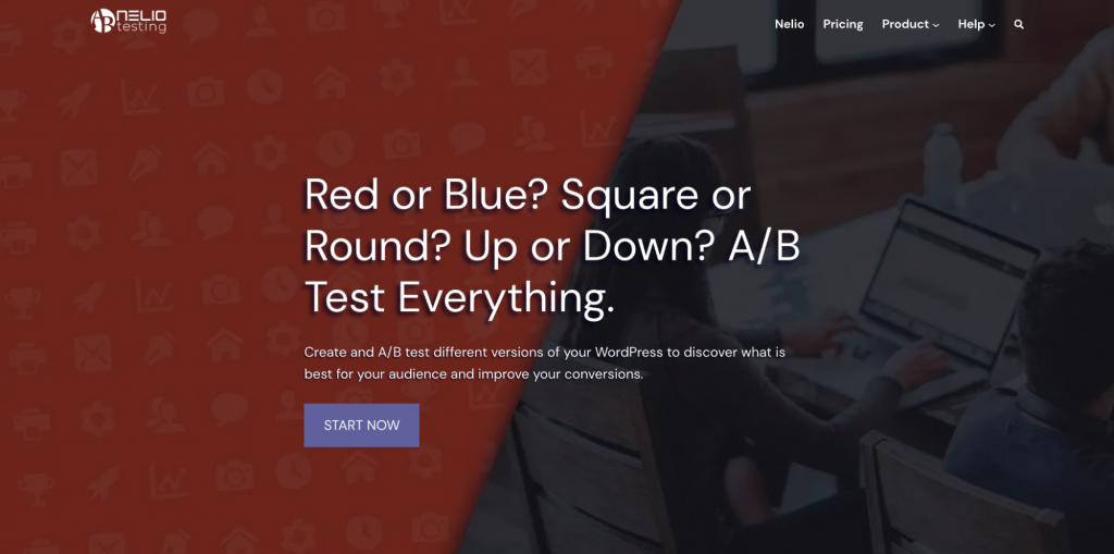Homepage of the Nelio A/B Testing plugin's website