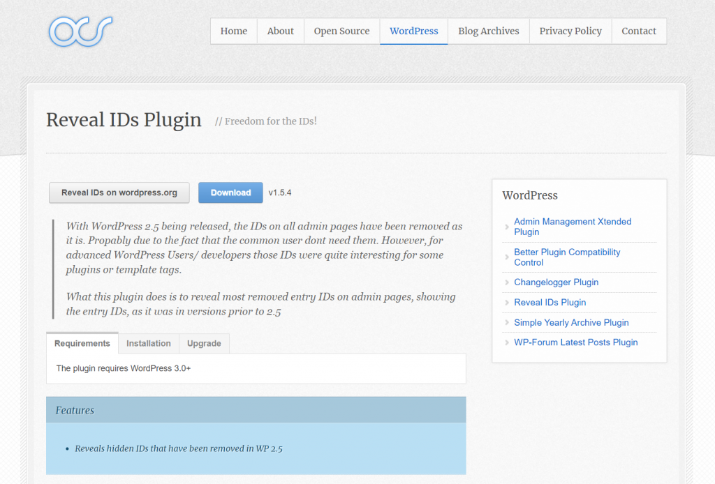 The Reveals IDs official website, inside the "WordPress" page.
