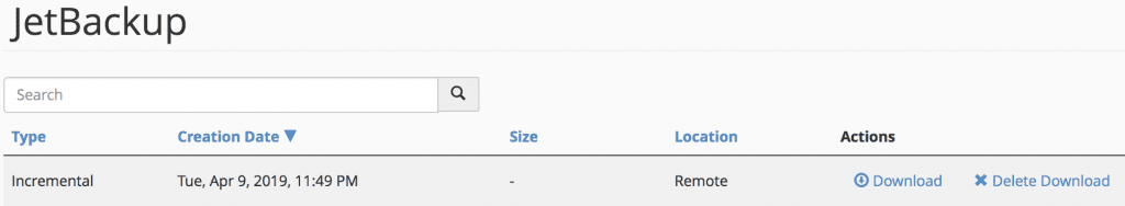download button to get the backup file