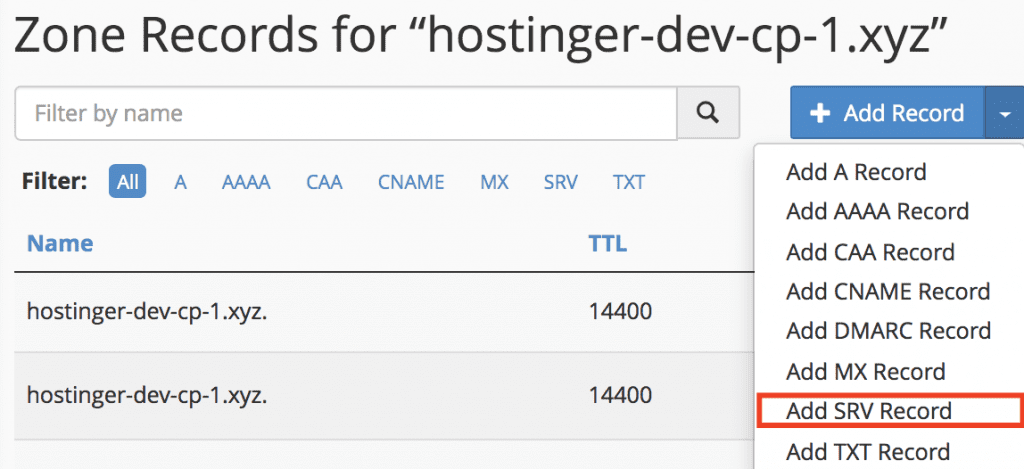 click add srv record from the option