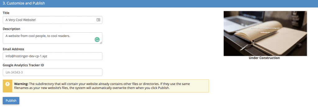 filling out site's details