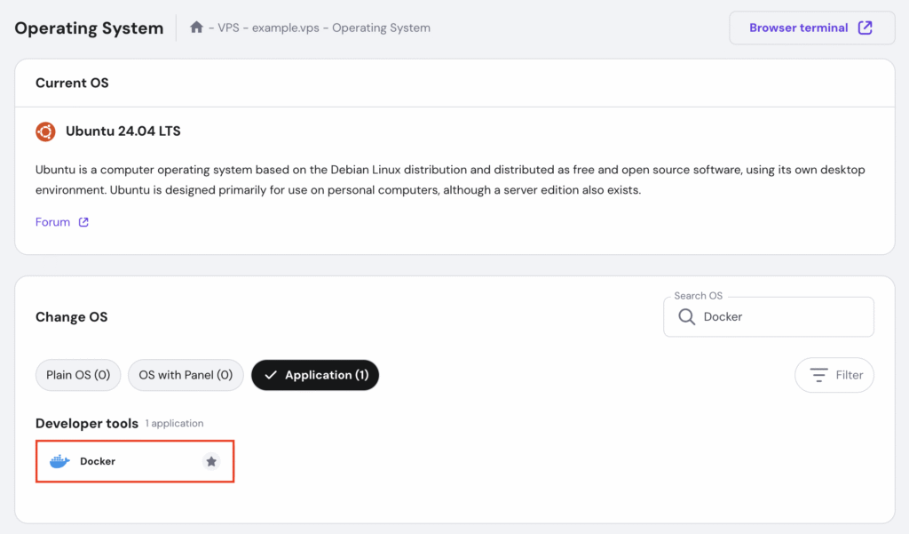 The Docker template in hPanel's VPS