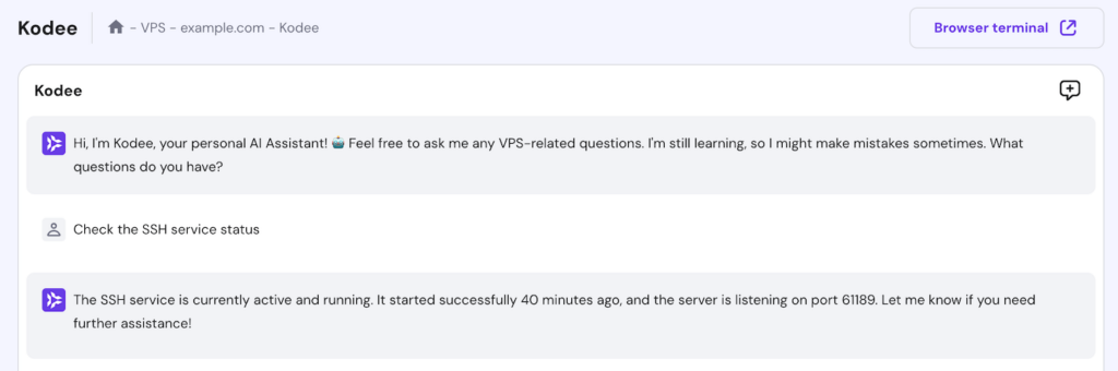 Kodee outputs the SSH service status