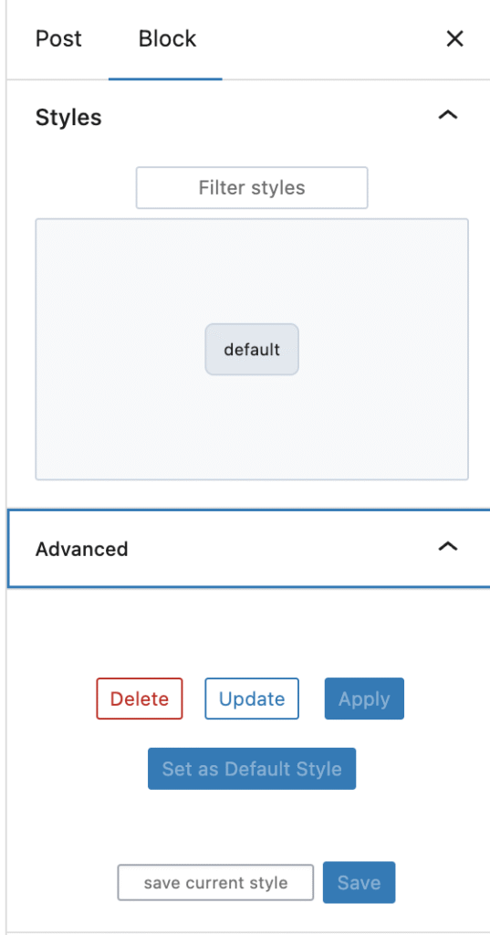 The configuration pane of Ultimate Blocks' Buttons block