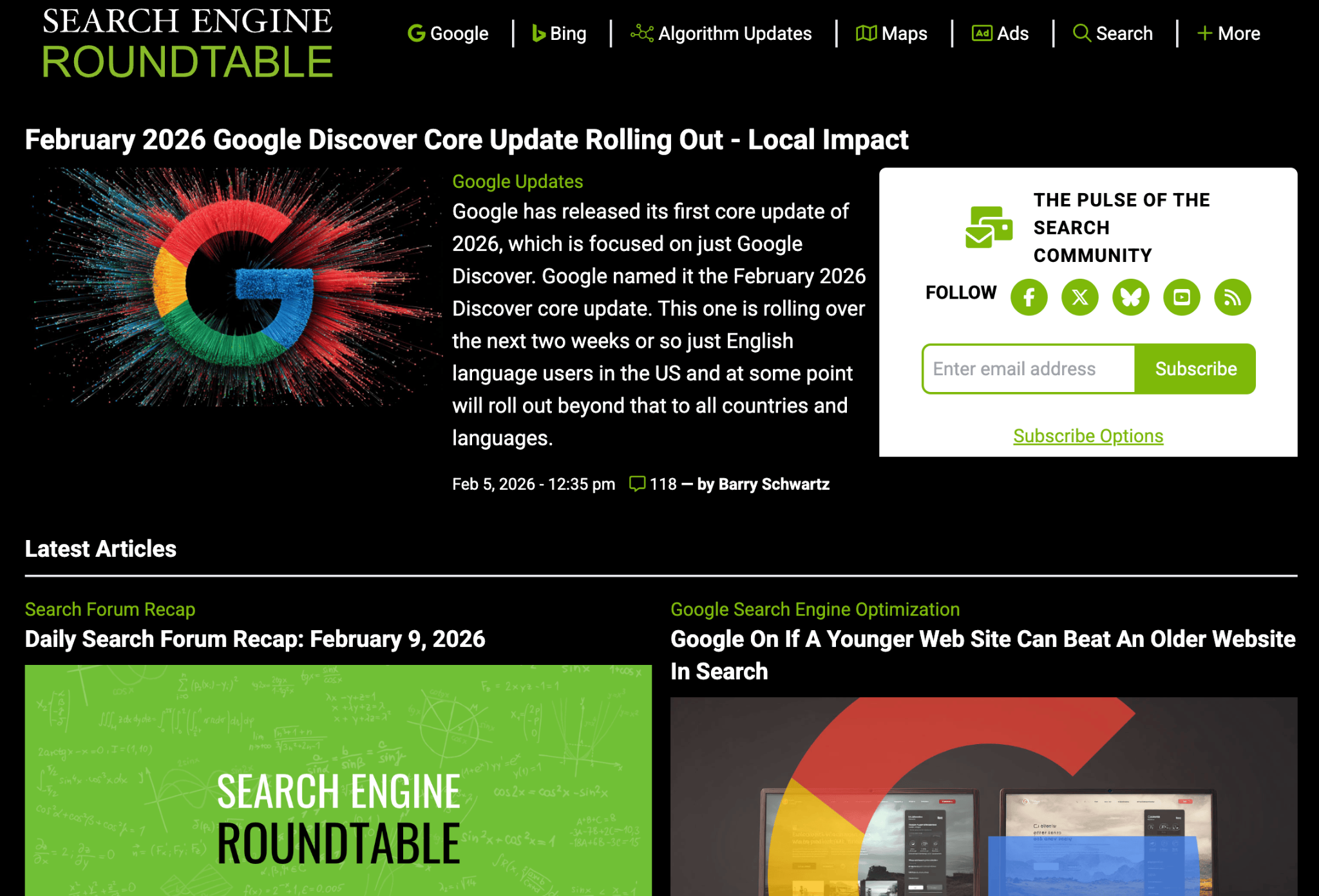 Homepage of Search Engine Roundtable