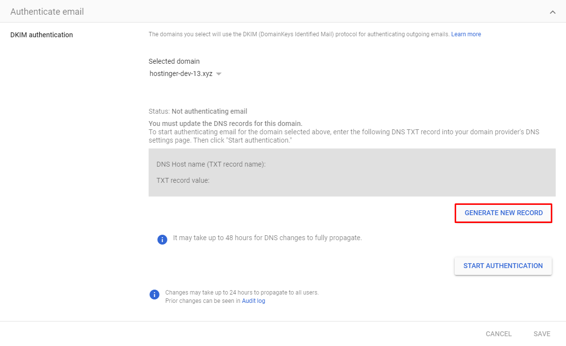 Screenshot showcasing the Generate New Record button