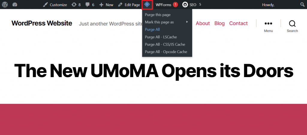 Accessing LiteSpeed Cache's menu on the admin bar