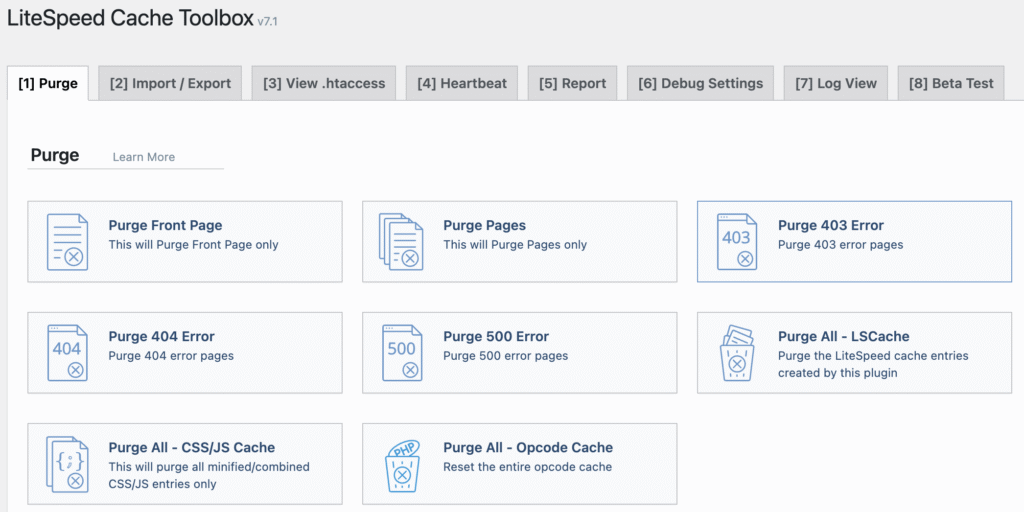 LiteSpeed Cache plugin's cache purging menu

