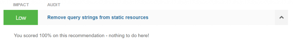 Recommendation to remove query strings from static resource with low impact level on GTMetrix