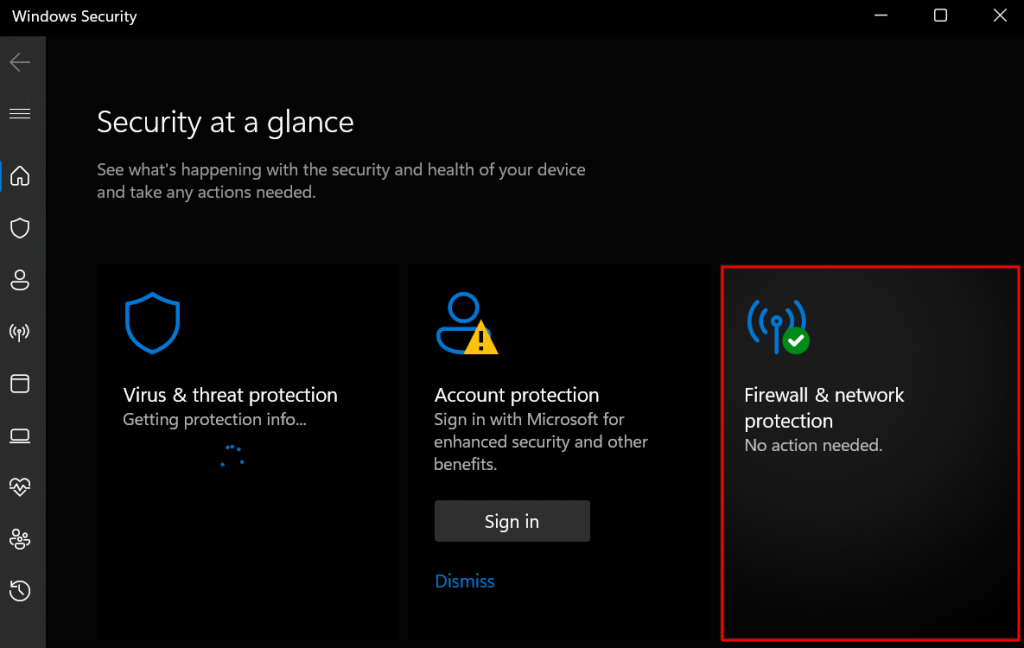 Firewall & network protection under Windows Security