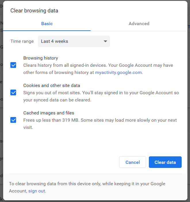 clear browsing data