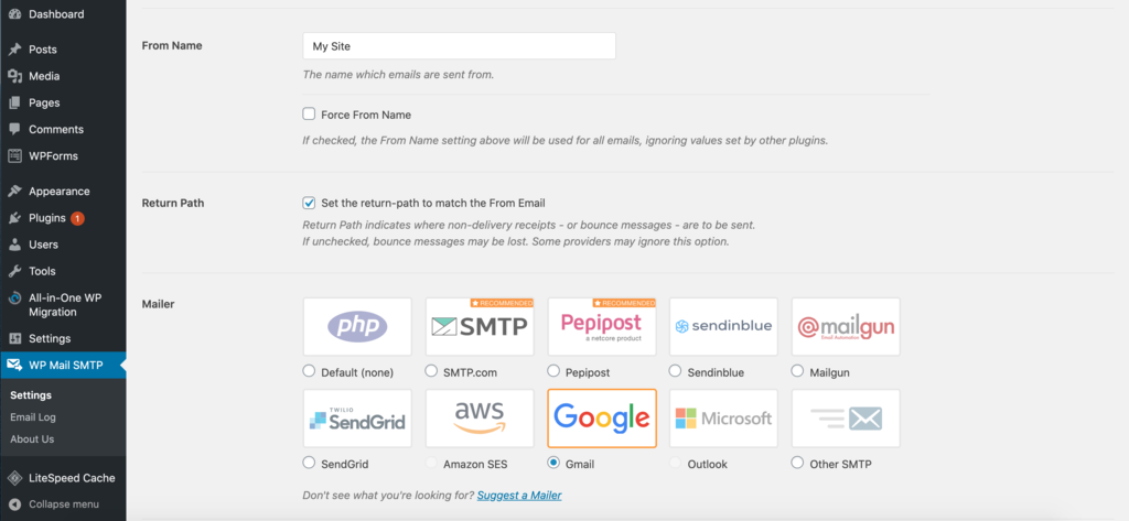 Konfigurasi surat WP Mail SMTP