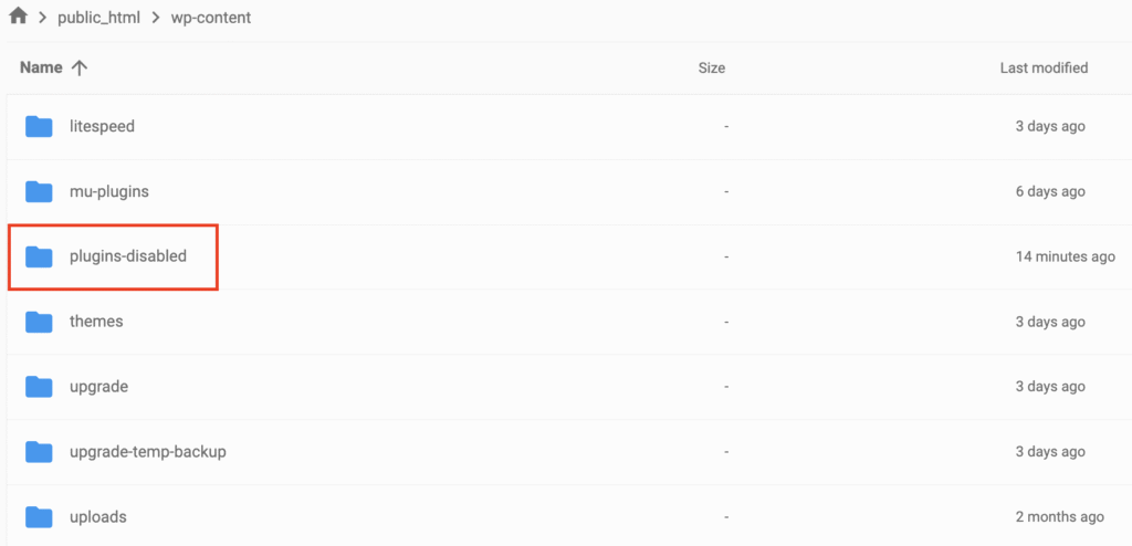The plugins-disabled folder in the file manager