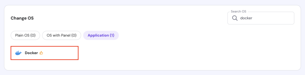 The Docker template in VPS' Operating System page of hPanel