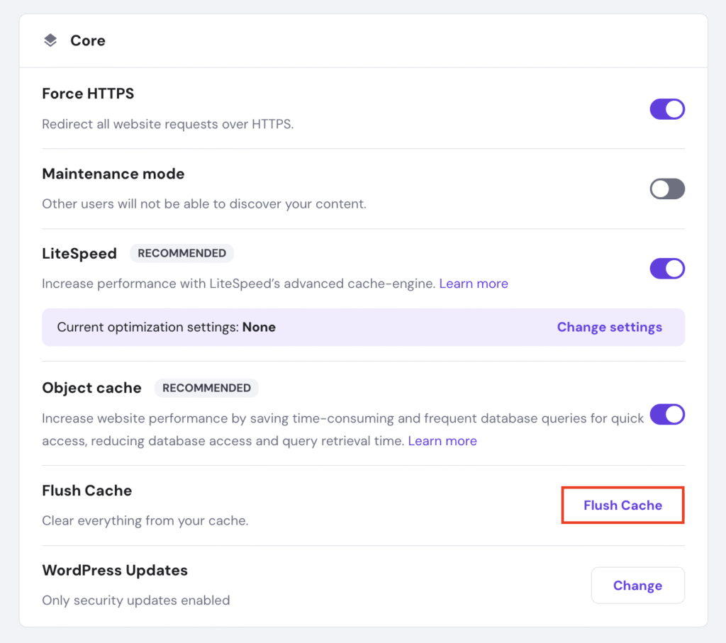 The Flush Cache option in hPanel