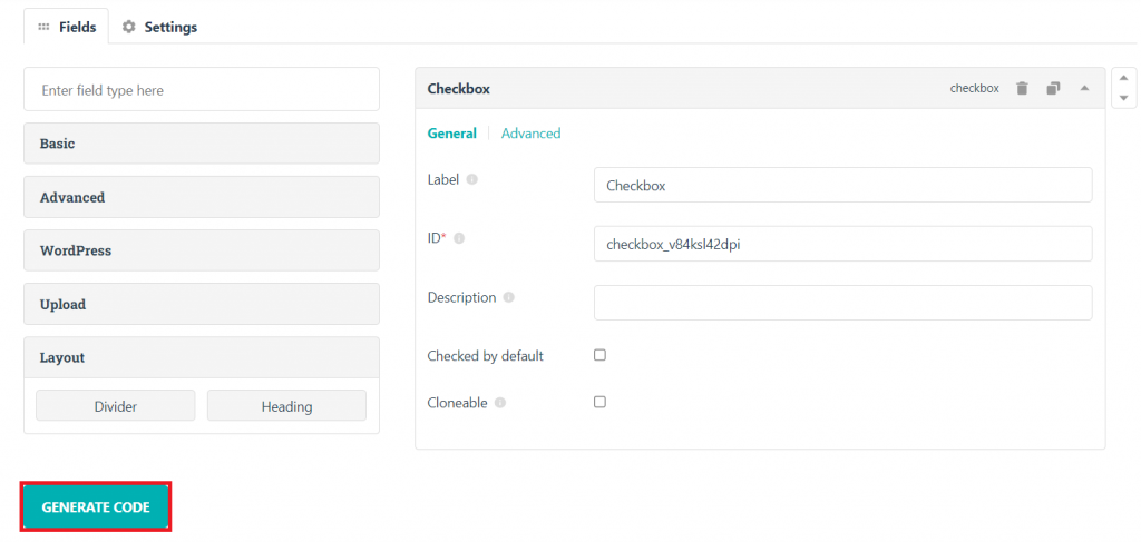 Meta Box website's generate custom meta box code button