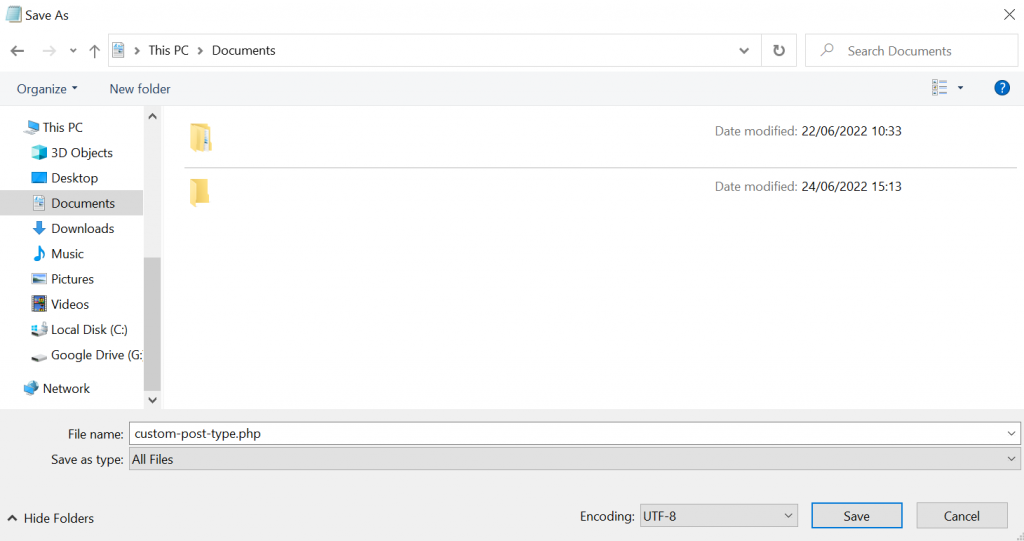The custom plugin code saved as a php file with Notepad