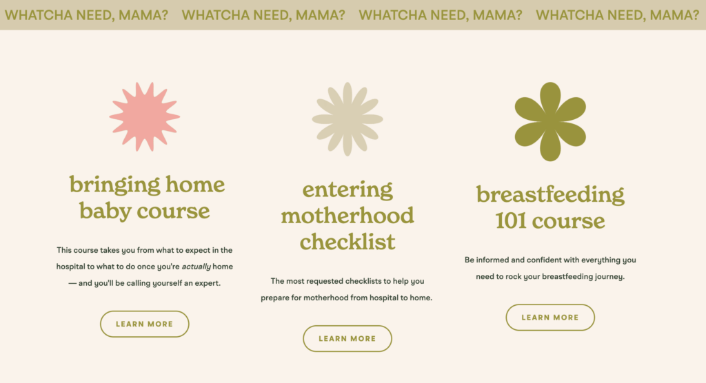 Section of Karing for Postpartum landing page showing their offers