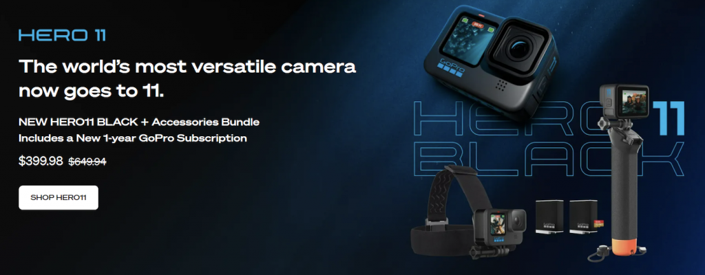 The homepage of GoPro, a versatile camera company