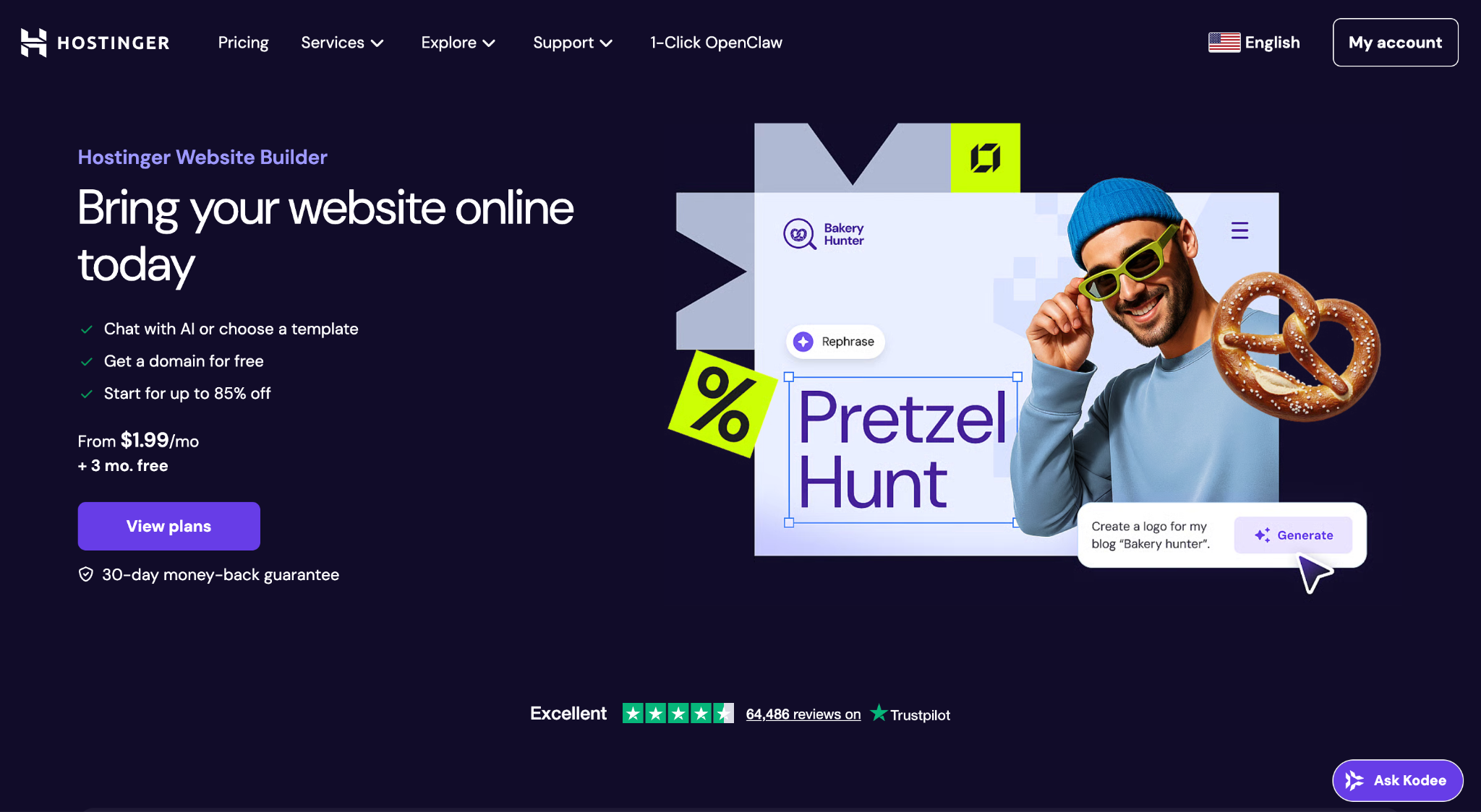 Hostinger Website Builder landing page