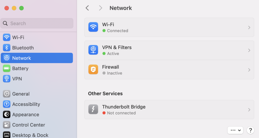The Network settings on macOS
