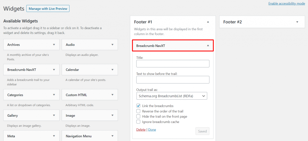 Placing Breadcrumb NavXT in footer