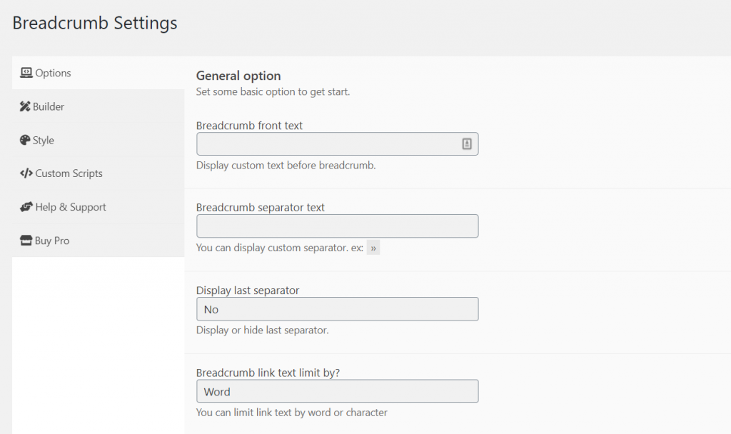 General breadcrumb settings 