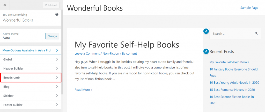 Breadcrumb tab in the editor