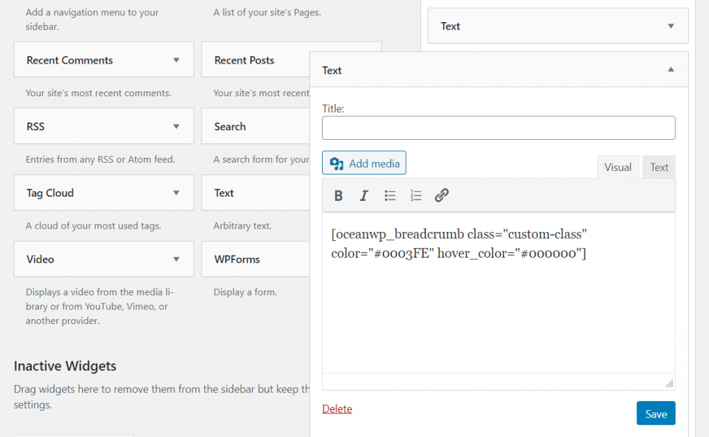 Modifying shortcode parameters for breadcrumbs 