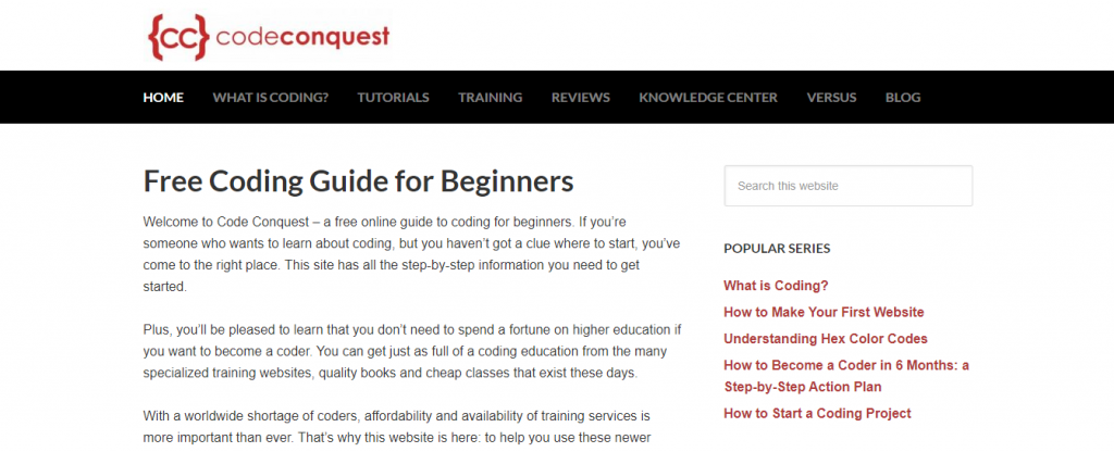 Code Conquest website homepage
