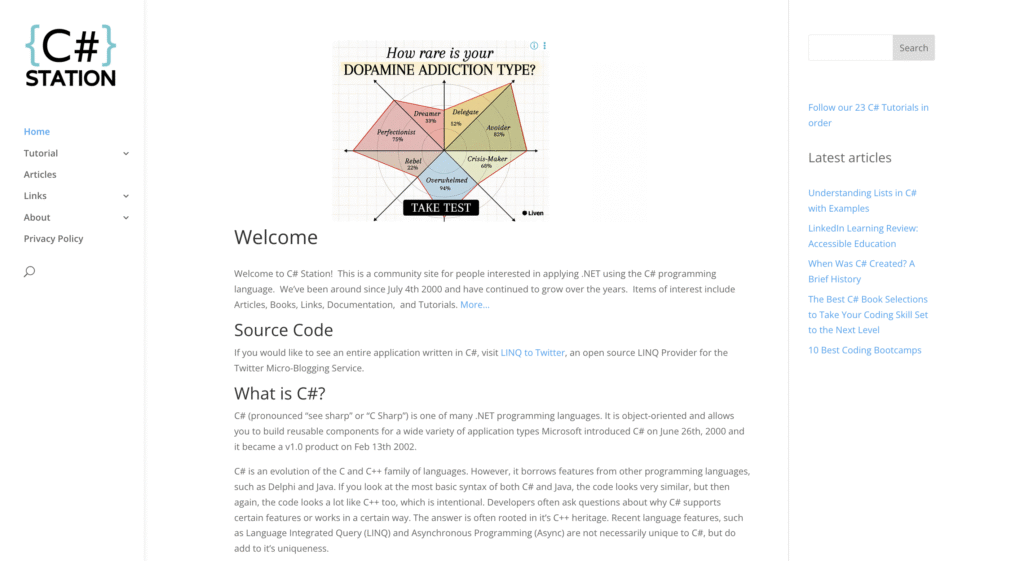 C# Station website homepage