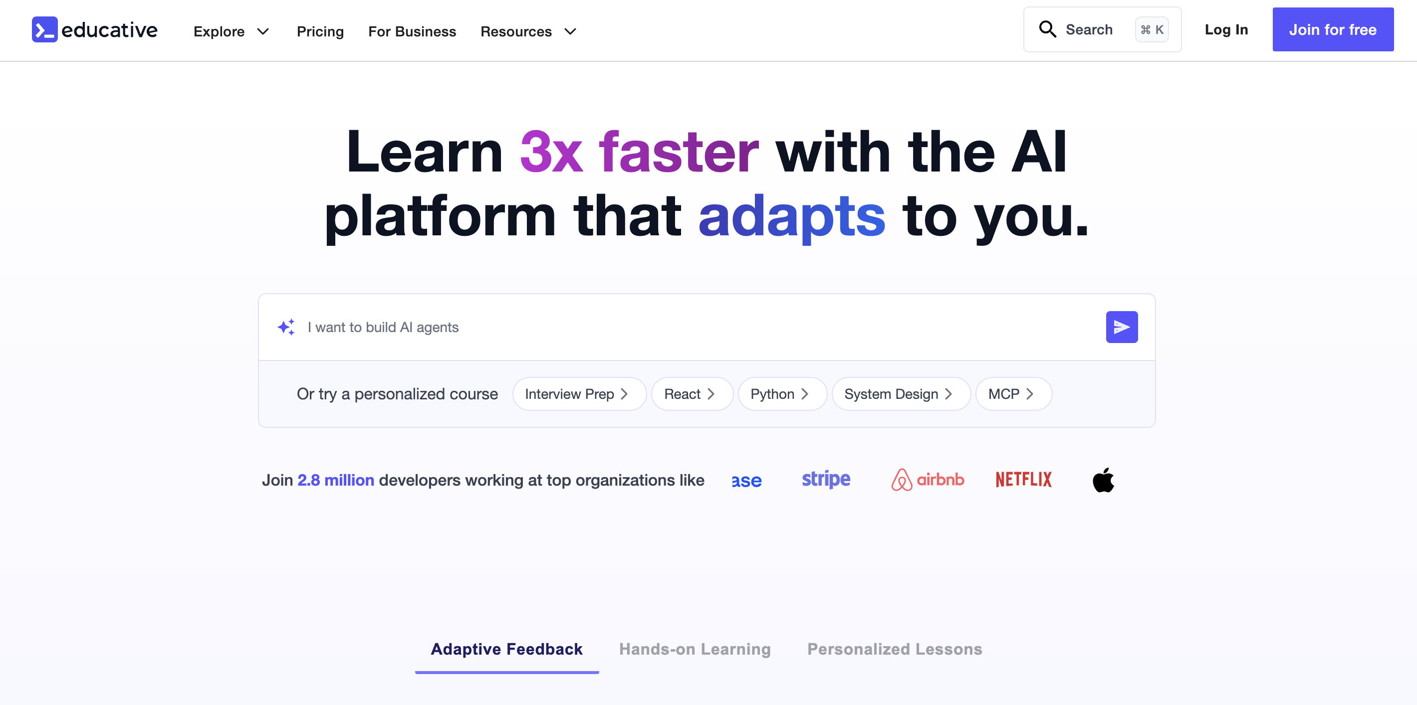 Educative website homepage