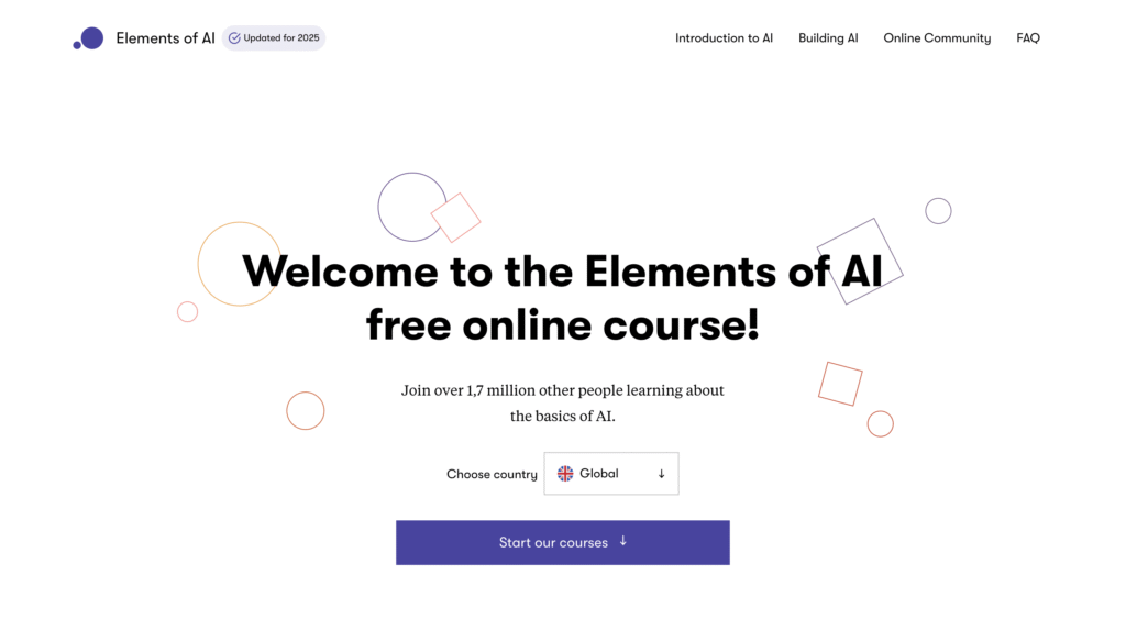 Elements of AI website homepage