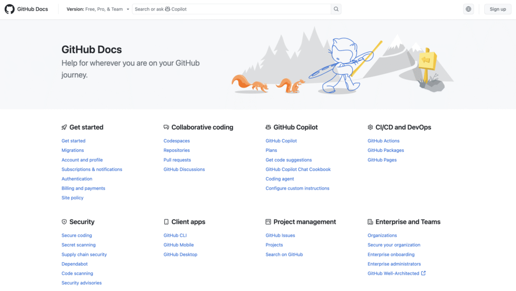 GitHub Docs web page