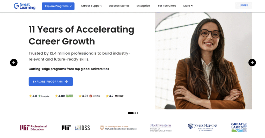 Great Learning website homepage