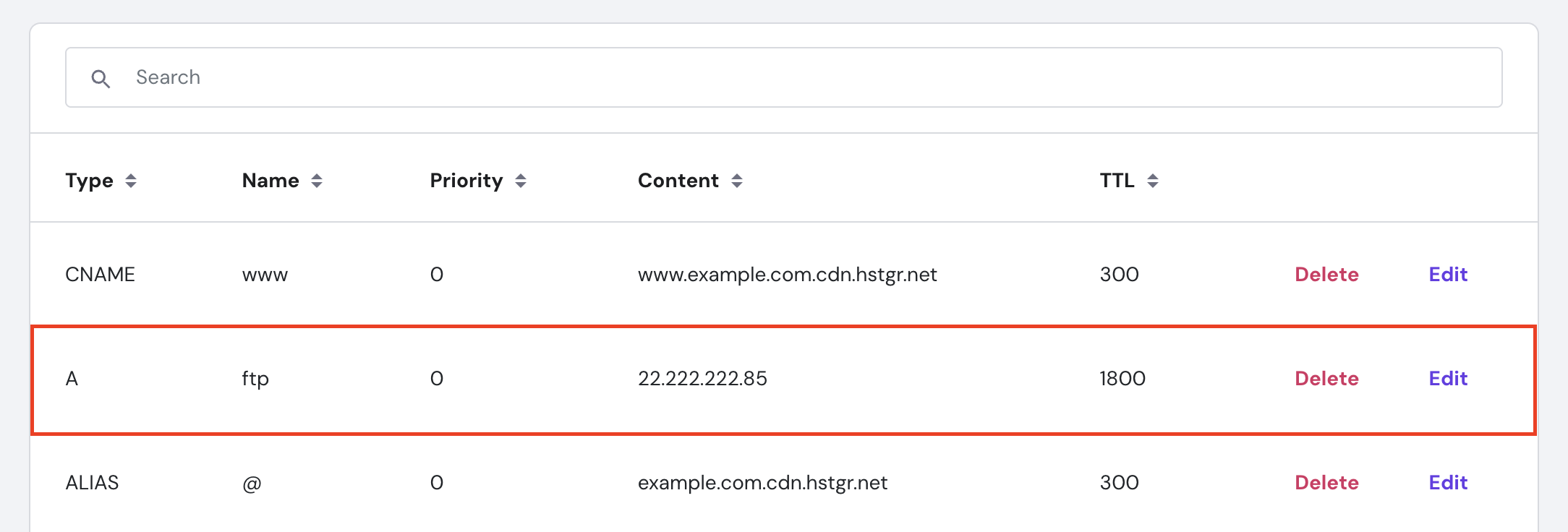 An A record in hPanel