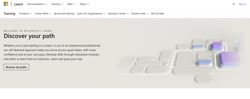 The Microsoft Learn page on the Microsoft website