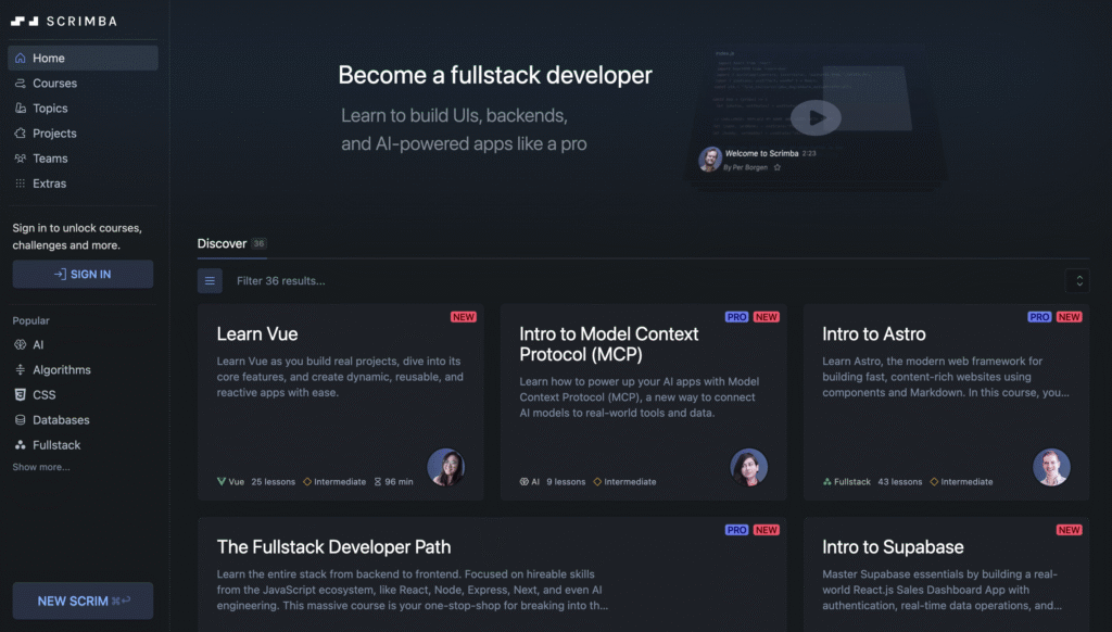Scrimba website homepage