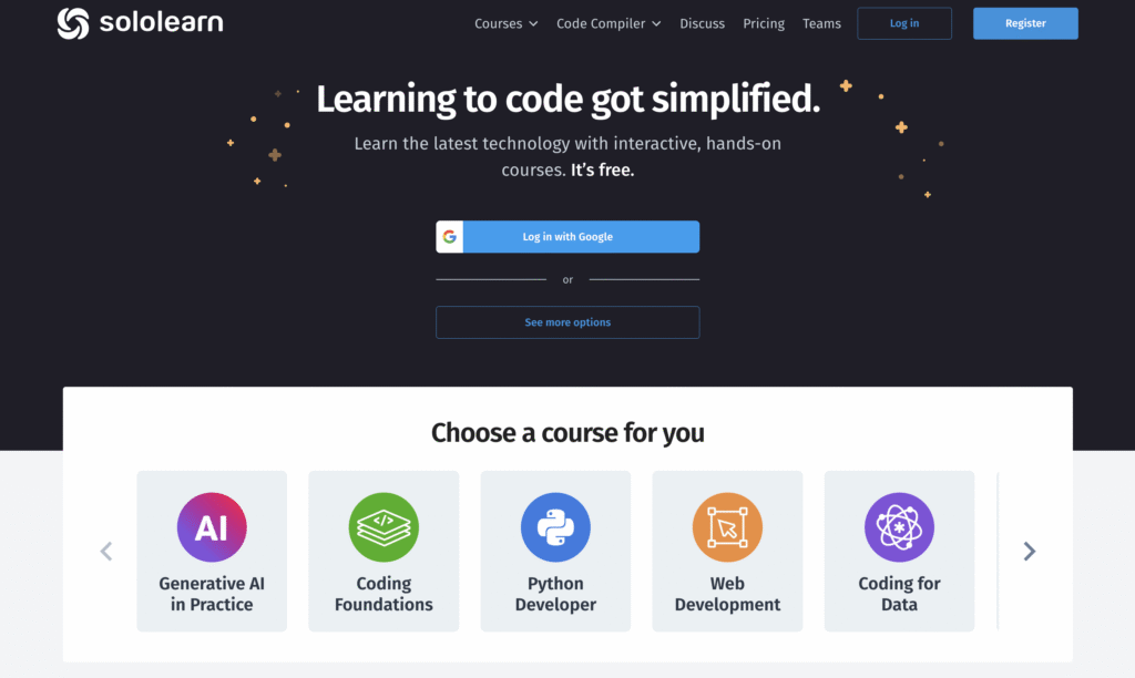 Sololearn website homepage