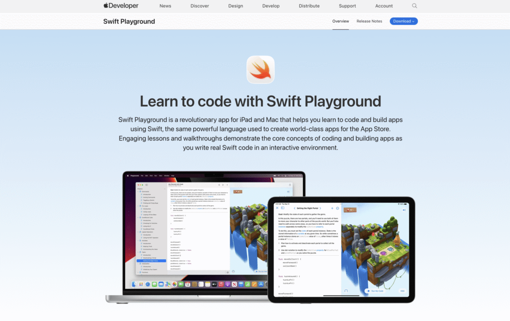 The Swift Playgrounds page on the Apple website