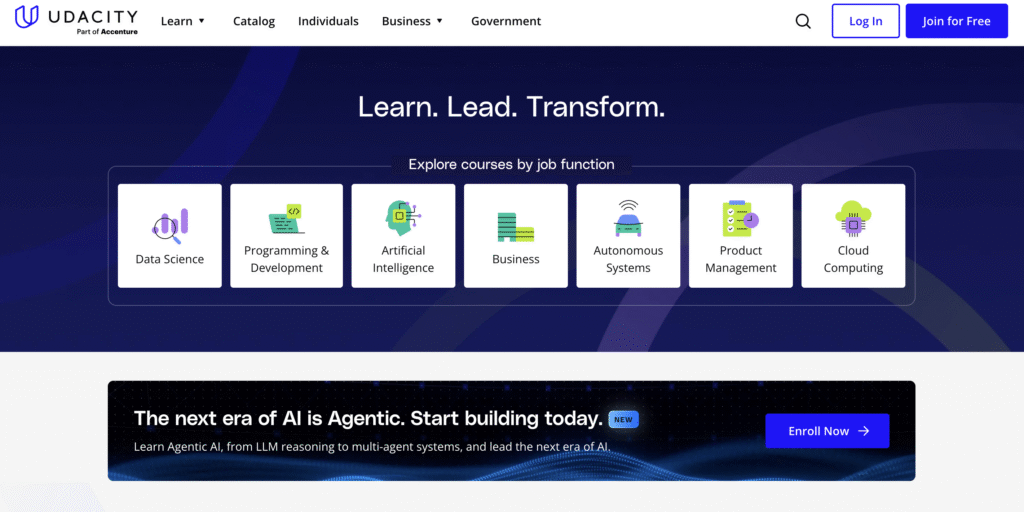Udacity website homepage