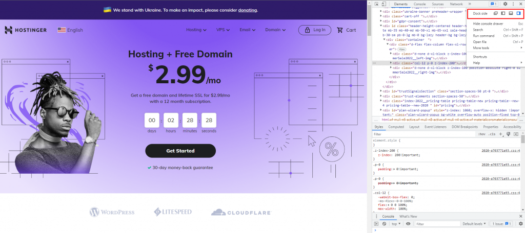 Changing the Elements panel location on Chrome.