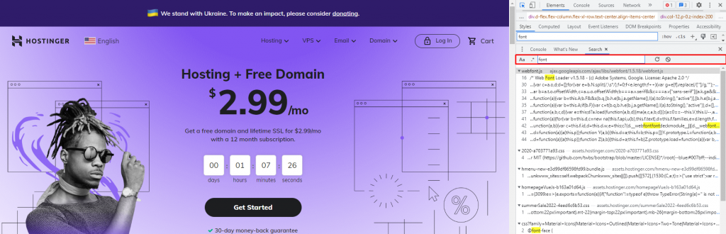Opening a search box using Inspect Element on Chrome.