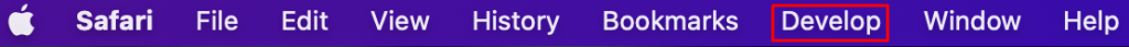 The Develop menu on macOS.