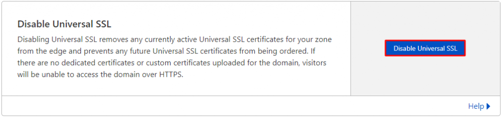 Die universelle SSL-Schaltfläche im Cloudflare-Dashboard deaktivieren