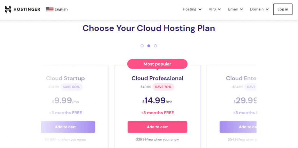 Preisliste fürs Cloud Hosting von Hostinger
