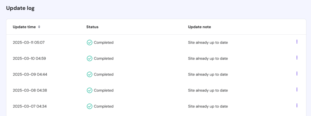 Update log beneath Hostinger WordPress auto-updates feature