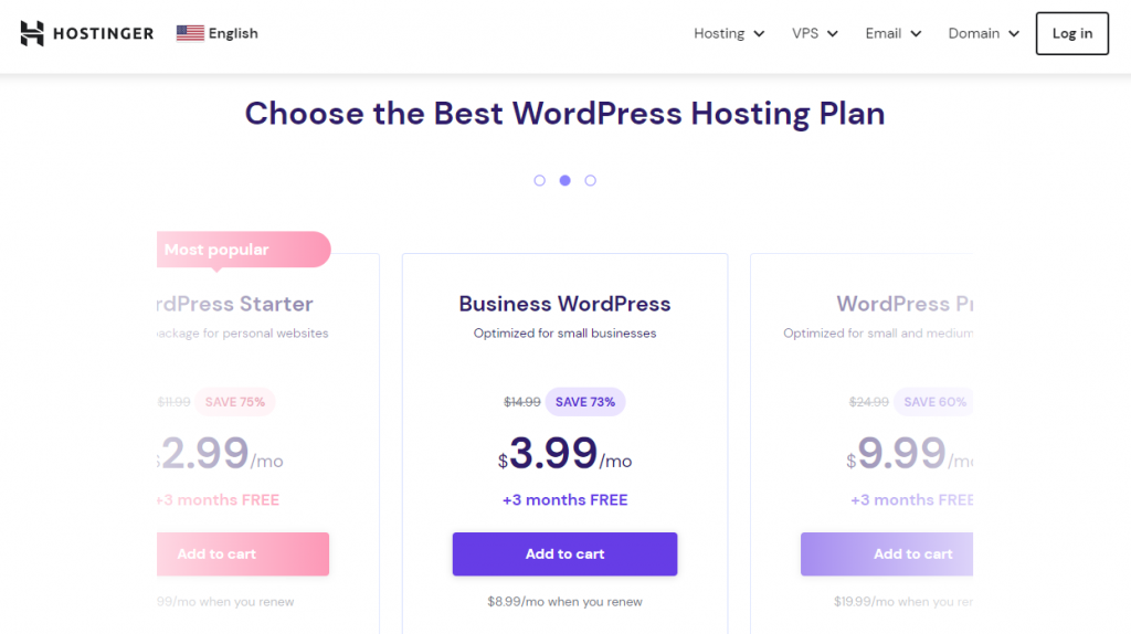 Preisliste für WordPress Hosting von Hostinger