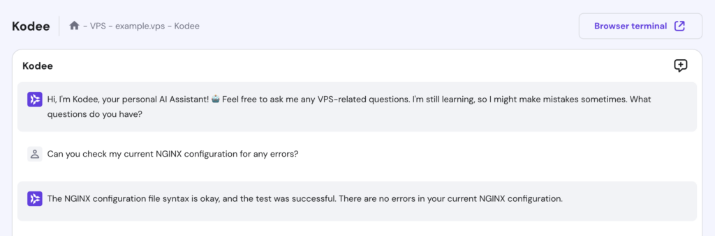 Kodee responds to a question about NGINX configuration